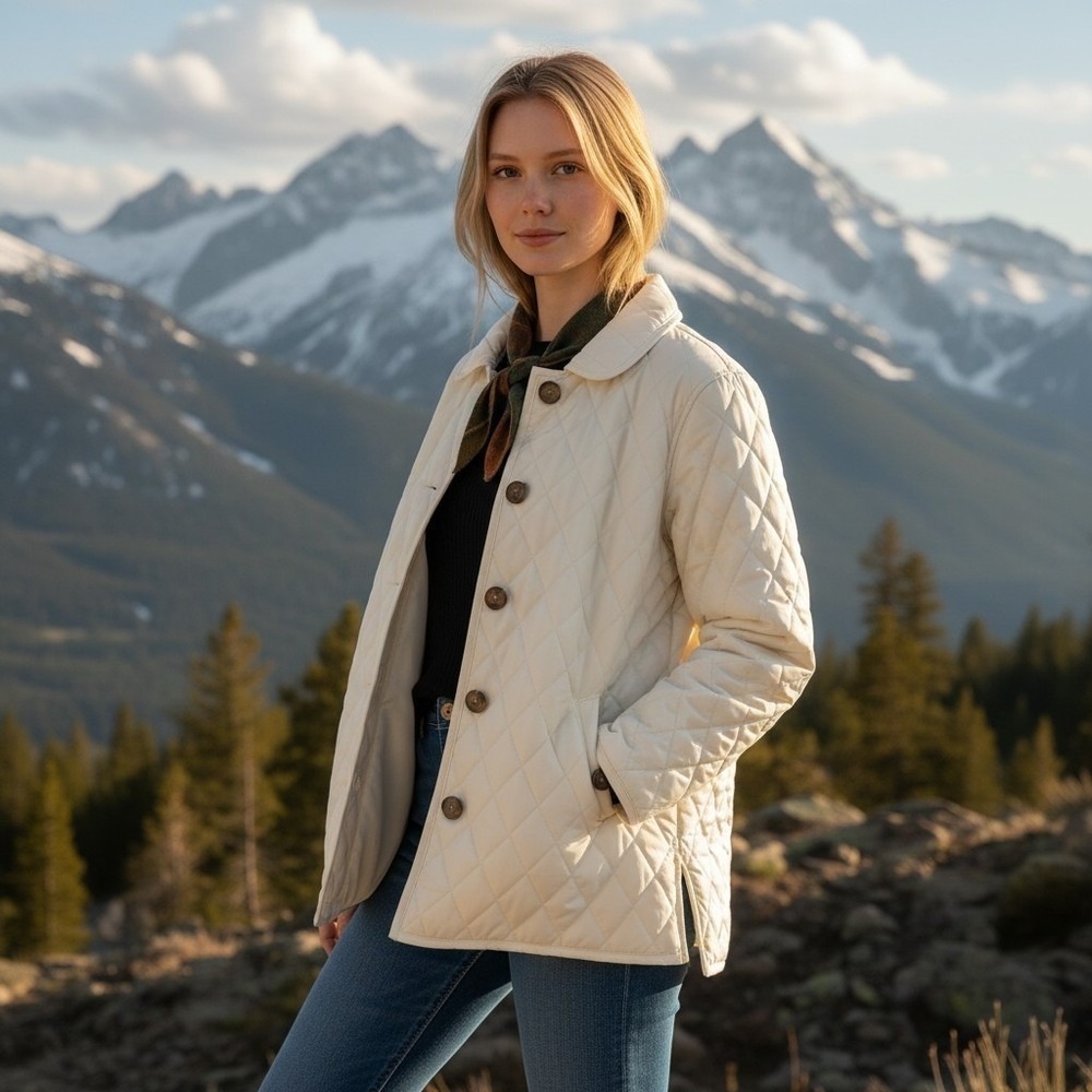 Blair Quilted Ivory Coat Button Closure & Collared Design Luxury Classy Petite L